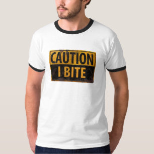 VOORZICHTIGHEID - I BITE rustmetaalwaarschuwingsbo T-shirt