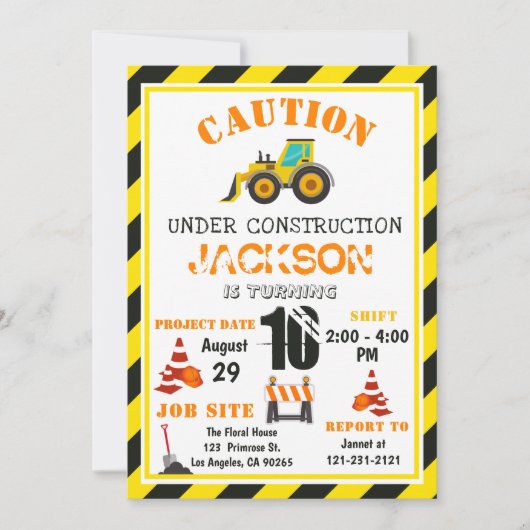 Voorzichtigheid onder de bouw gooit de vrachtwagen kaart (Voorkant)