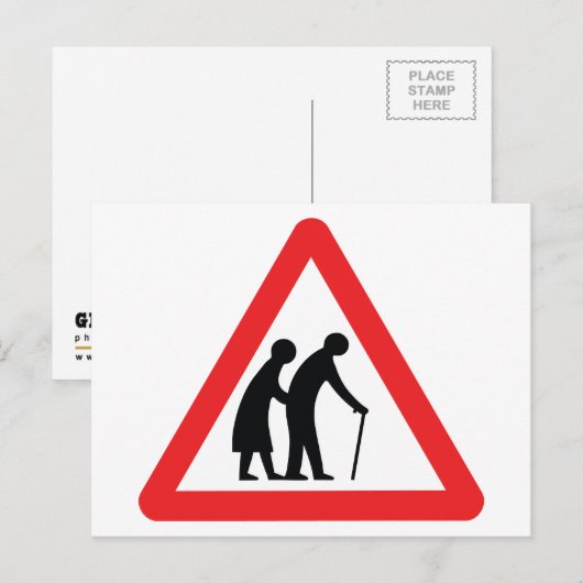 VOORZICHTIGHEID Ouderen - verkeersborden in het Ve Briefkaart (Voorkant / Achterkant)