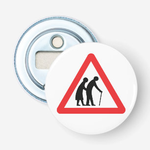 VOORZICHTIGHEID Ouderen - verkeersborden in het Ve Button Flesopener