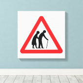 VOORZICHTIGHEID Ouderen - verkeersborden in het Ve Canvas Afdruk (Insitu (Houten vloer))