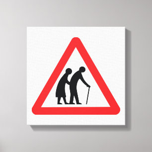 VOORZICHTIGHEID Ouderen - verkeersborden in het Ve Canvas Afdruk