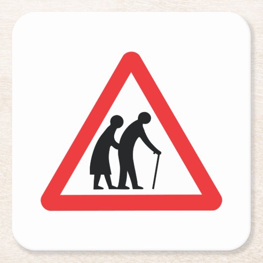 VOORZICHTIGHEID Ouderen - verkeersborden in het Ve Kartonnen Onderzetters (Voorkant)
