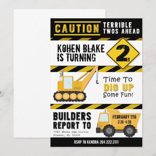 Voorzichtigheid terrible Two's Invitation Kaart (Voorkant / Achterkant)