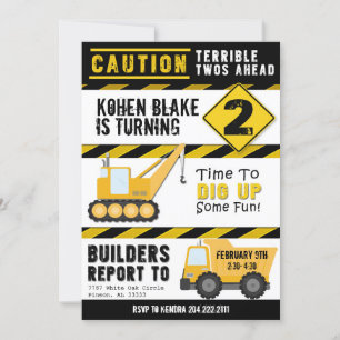 Voorzichtigheid terrible Two's Invitation Kaart