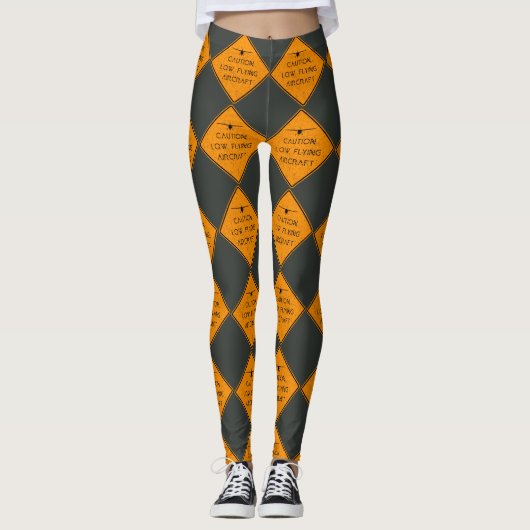 Voorzichtigheid ✈️ Vliegtuig met laag vliegveld Leggings (Voorkant)