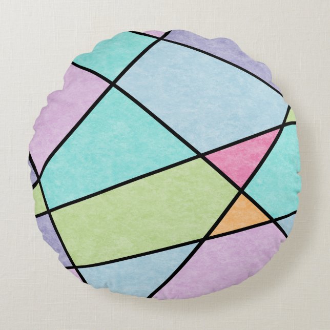 Voorzijde Abstract Geometric Blue Roze lila Rond Kussen (Voorkant)