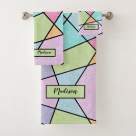 Voorzijde Abstracte geometrische roze roze blauwe  Bad Handdoek