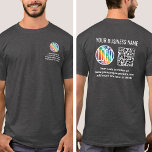 Voorzijde Back Custom Gedrukte QR Code & Logo Busi T-shirt<br><div class="desc">Creëer uw eigen op maat gemaakte bedrukte bedrijf logo scannable T-shirts voor zakelijke promotionele adverteren of werknemer uniformen. Om uw eigen QR-code te creëer met behulp van de generator, typt u gewoon de website-URL in de sjabloon. Alle bewoordingen zijn eenvoudig te personaliseren of te verwijderen. De kleuren, lettertypen en logo-transparantie...</div>