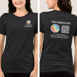 Voorzijde Back Custom Printed Logo & QR Code Busin<br><div class="desc">Creëer uw eigen op maat gemaakte bedrukte bedrijf logo scannable T-shirts voor zakelijke promotionele adverteren of werknemer uniformen. Om uw eigen QR-code te creëer met behulp van de generator, typt u gewoon de website-URL in de sjabloon. Alle bewoordingen zijn eenvoudig te personaliseren of te verwijderen. De kleuren, lettertypen en logo-transparantie...</div>