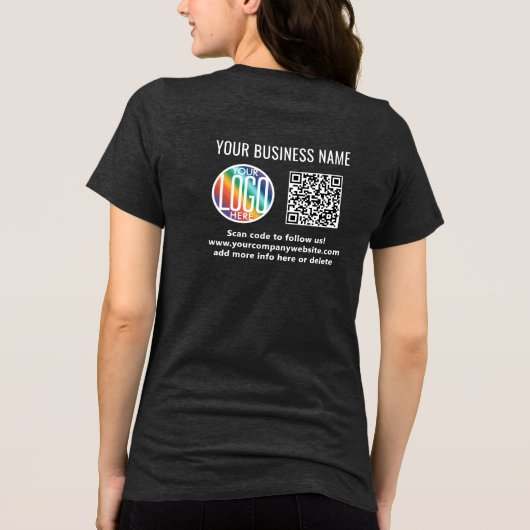 Voorzijde Back Custom Printed Logo & QR Code Busin Tri-Blend Shirt (Achterkant)