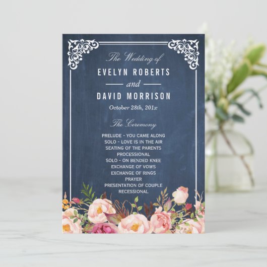 (Voorzijde) Bloemen Chalkboard DIY Huwelijksprogra Programmakaart (Staand voorkant)