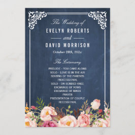 (Voorzijde) Bloemen Chalkboard DIY Huwelijksprogra Programmakaart