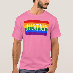 Voorzijde: Regenboogvlag/Justitie. Achterzijde: TV T-shirt