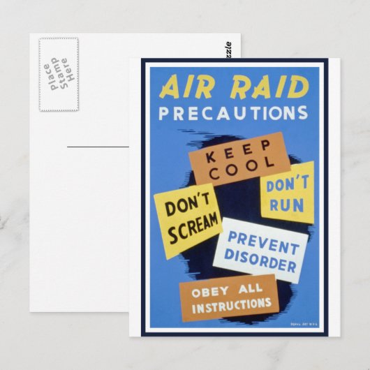 Voorzorgsbord bij luchtaanvallen (1943) briefkaart (Voorkant / Achterkant)