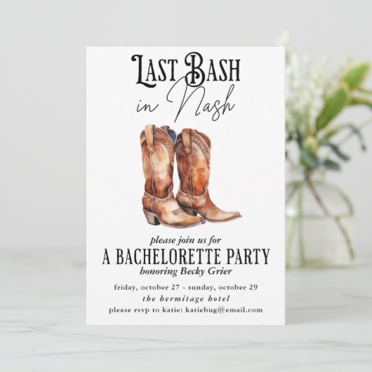 Vorige Bash in Nash Bachelorette Party Cowgirl Wes Kaart (Staand voorkant)