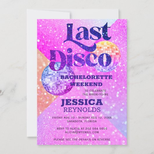 Vorige disco retro 70 bachelorette weekend kaart (Voorkant)