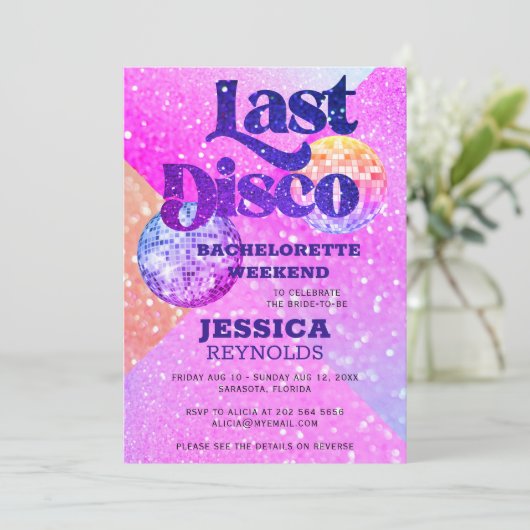 Vorige disco retro 70 bachelorette weekend kaart (Staand voorkant)