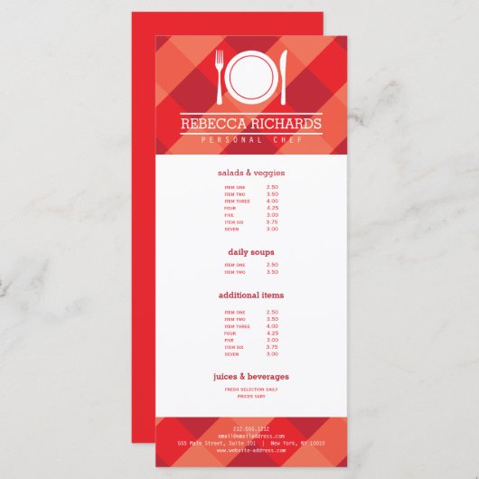 Vork, Bord, Knife Logo op Red Gingham Menu Flyer (Voorkant / Achterkant)