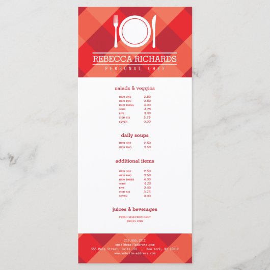 Vork, Bord, Knife Logo op Red Gingham Menu Flyer (Voorkant)
