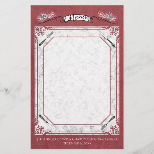 Vork dennenappels Kerst vakantie menu briefpapier (Voorkant)