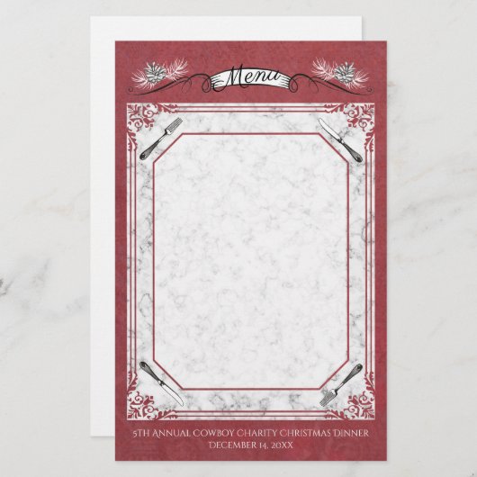 Vork dennenappels Kerst vakantie menu briefpapier (Voorkant / Achterkant)