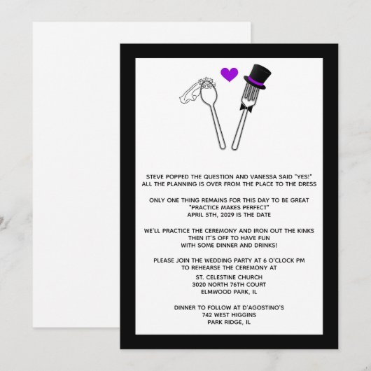 Vork en lepel repetitie diner uitnodiging (Voorkant / Achterkant)