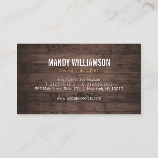 Vork en Mes Krans op Woodgrain Catering, Chef Visitekaartje (Achterkant)