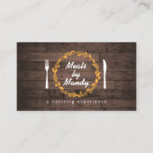Vork en Mes Krans op Woodgrain Catering, Chef Visitekaartje (Voorkant)