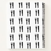 Vork en mes zwart silhouetpatroon wit notitieboek (Achterkant)