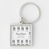 Vork en mes zwarte silhouet patroon wit sleutelhanger (Voorkant)
