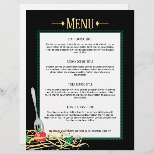 vork geplakt tomaat spaghetti recept menu letterhe (Voorkant / Achterkant)