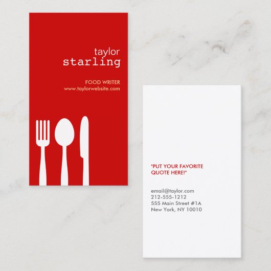 VORK LEPEL MES in ROOD Visitekaartje (Voorkant / Achterkant)