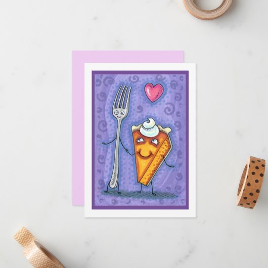 VORK & POMPOEN TAART, GEMAAKT VOOR ELKAAR, ROMANTI NOTITIEKAARTJE (Voorkant / Achterkant in situ)