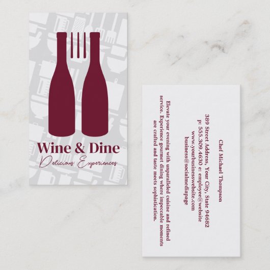 Vork Wijnflessen Logo | Restaurant Keuken Visitekaartje (Voorkant / Achterkant)