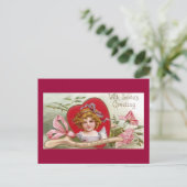 Vorkbeen, Rozen en Meisje Vintage Valentijn Feestdagenkaart (Staand voorkant)