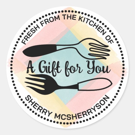Vorken waterverf uit de keuken van gepersonaliseer ronde sticker (Voorkant)