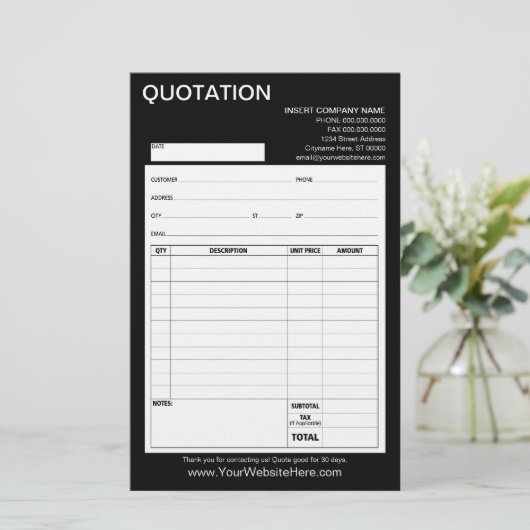 Vorm - Bedrijfs Citaat of Factuur (Staand voorkant)