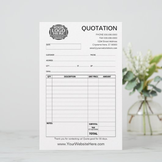 Vorm - Bedrijfs Citaat of Factuur (Staand voorkant)