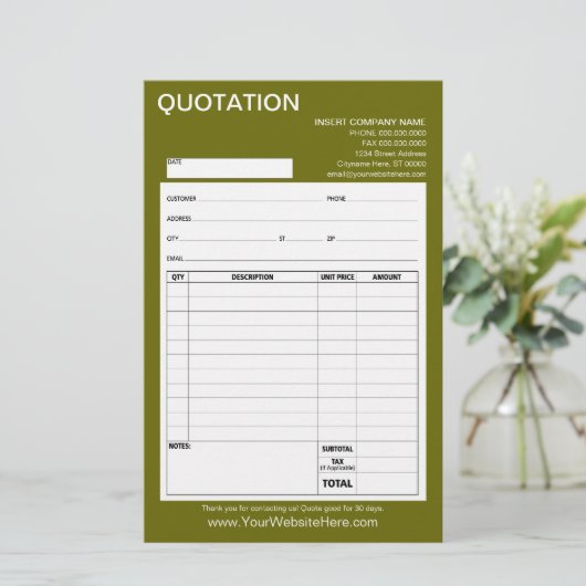 Vorm - Bedrijfs Citaat of Factuur (Staand voorkant)