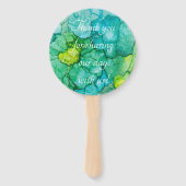 Vorm: Ronde hand-ventilator "Blue-Greens Flowers" Handwaaier (Achterkant)