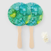 Vorm: Ronde hand-ventilator "Blue-Greens Flowers" Handwaaier (Voorkant en achterkant)