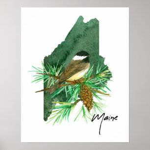 Vorm van de staat Maine Zwarte Kap Mees Poster