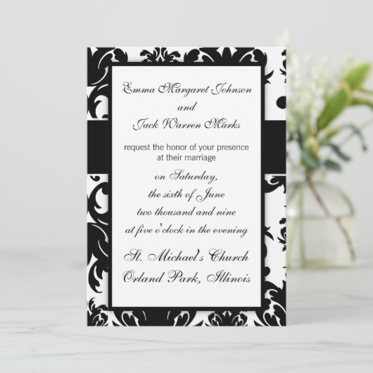  vormelijk zwart wit damast ontwerp kaart (Staand voorkant)