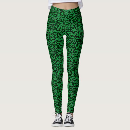 Vormen Abstract 140821 - Groen met grijs op zwart Leggings (Voorkant)