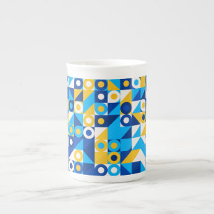 Vormen in een blauw-gele tongvormig naaldloos patr porselein kop