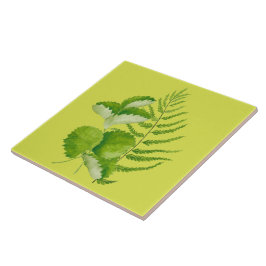 Vormen in het groen op een keramische Tegel Tegeltje