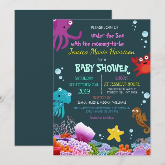 Vorming onder het Zee Ocean Baby shower RSVP Kaart (Voorkant / Achterkant)