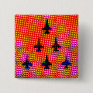 Vorming van F16s in Sinaasappel. Pop Art Vierkante Button 5,1 Cm