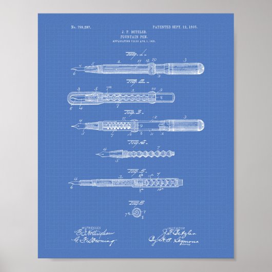 Vormt Pen 1905 Patent Art Blueprint Poster (Voorkant)